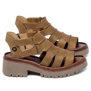 Sandália   Boho Salto de 5 cm em Couro Caramelo - Codigo - 153013