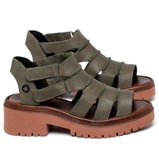 Sandália   Boho Salto de 5 cm em Couro Musgo - Codigo - 153013