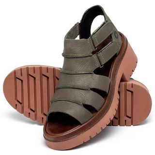 Sandália   Boho Salto de 5 cm em Couro Musgo - Codigo - 153013