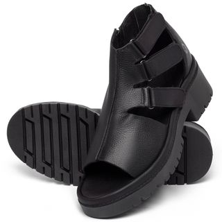 Sandália   Boho Salto de 5 cm em Couro Preto - Codigo - 153016