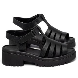 Sandália   Boho Salto de 5 cm em Couro Preto - Codigo - 153064