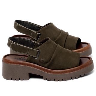 Sandália   Boho Salto de 5 cm em Couro Musgo - Codigo - 153035