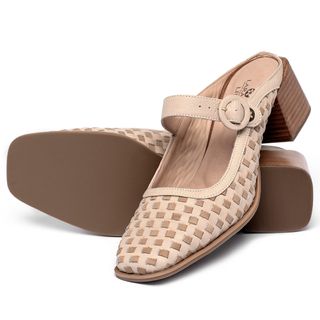 Scarpin   Bico Quadrado Salto de 5 cm em Couro Nude - Codigo - 9660