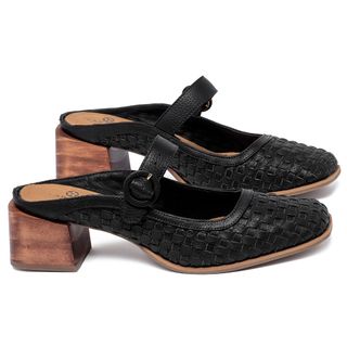 Scarpin   Bico Quadrado Salto de 5 cm em Couro Preto - Codigo - 9660