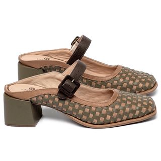 Scarpin   Bico Quadrado Salto de 5 cm em Couro Musgo - Codigo - 9660