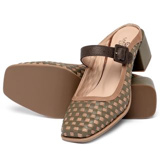 Scarpin   Bico Quadrado Salto de 5 cm em Couro Musgo - Codigo - 9660