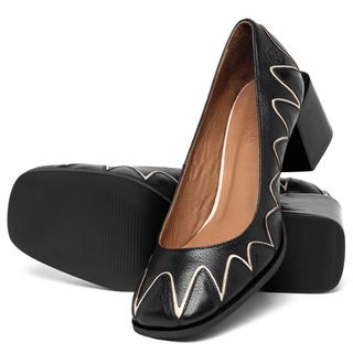 Scarpin   Bico Quadrado Salto de 5 cm em Couro Preto - Codigo - 3867