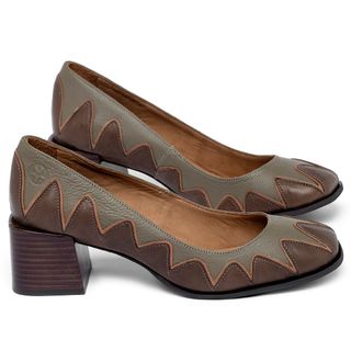 Scarpin   Bico Quadrado Salto de 5 cm em Couro Bicolor - Codigo - 3867