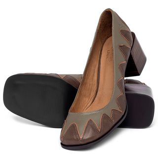 Scarpin   Bico Quadrado Salto de 5 cm em Couro Bicolor - Codigo - 3867