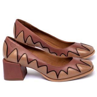 Scarpin   Bico Quadrado Salto de 5 cm em Couro Terracota - Codigo - 3867