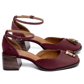 Scarpin   Bico Quadrado Salto de 5 cm em Couro Vinho - Codigo - 157039