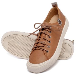 Tênis   Cano Baixo em Couro Laranja - Codigo - 153021