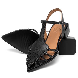 Scarpin   Bico Fino Salto de 3 cm em Couro Preto - Codigo - 157043
