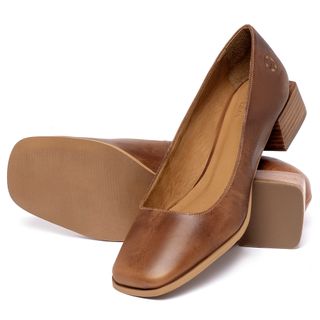 Scarpin   Bico Quadrado Salto de 3 cm em Couro Marrom - Codigo - 157060