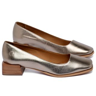 Scarpin   Bico Quadrado Salto de 3 cm em Couro Metalizado - Codigo - 157060