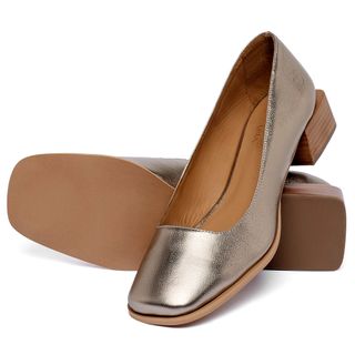 Scarpin   Bico Quadrado Salto de 3 cm em Couro Metalizado - Codigo - 157060