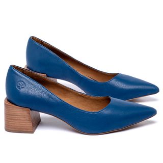 Scarpin   Bico Fino Salto de 5 cm em Couro Azul - Codigo - 157061