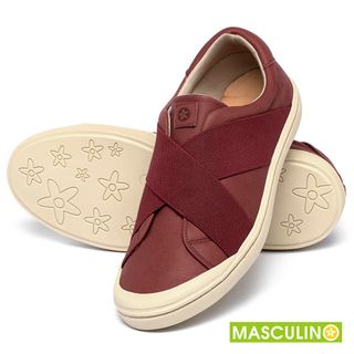 Tênis Masculino   Cano Baixo em Couro Vermelho - Codigo - 158014