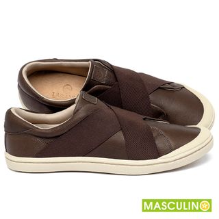 Tênis Masculino   Cano Baixo em Couro Café - Codigo - 158014