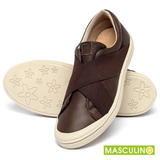 Tênis Masculino   Cano Baixo em Couro Café - Codigo - 158014