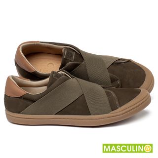 Tênis Masculino   Cano Baixo em Couro Musgo - Codigo - 158014