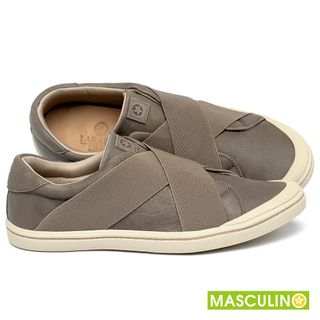 Tênis Masculino   Cano Baixo em Couro Cinza - Codigo - 158014