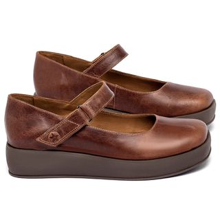 Sapatilha   Bico Quadrado Salto de 4 cm em Couro Marrom - Codigo - 3975