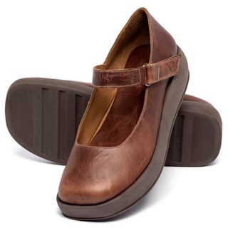 Sapatilha   Bico Quadrado Salto de 4 cm em Couro Marrom - Codigo - 3975