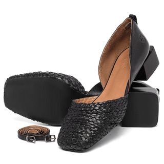 Scarpin   Bico Quadrado Salto de 3 cm em Couro Preto - Codigo - 3868