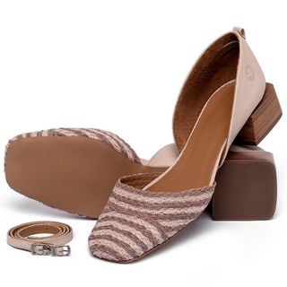 Scarpin   Bico Quadrado Salto de 3 cm em Couro Nude - Codigo - 3868