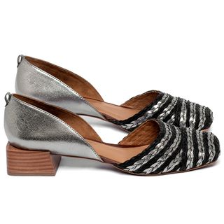 Scarpin   Bico Quadrado Salto de 3 cm em Couro Metalizado - Codigo - 3868