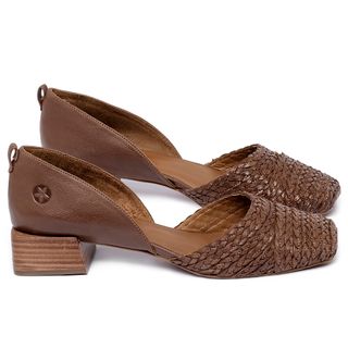 Scarpin   Bico Quadrado Salto de 3 cm em Couro Marrom - Codigo - 3868