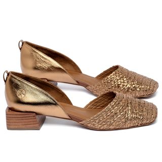 Scarpin   Bico Quadrado Salto de 3 cm em Couro Metalizado - Codigo - 3868