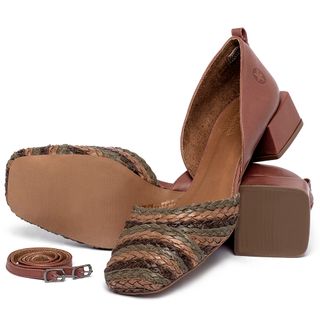 Scarpin   Bico Quadrado Salto de 3 cm em Couro Terracota - Codigo - 3868
