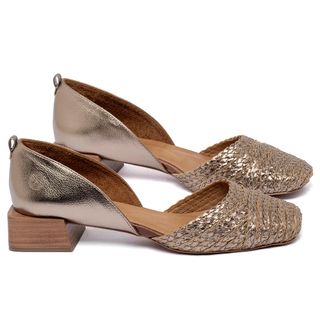 Scarpin   Bico Quadrado Salto de 3 cm em Couro Metalizado - Codigo - 3868