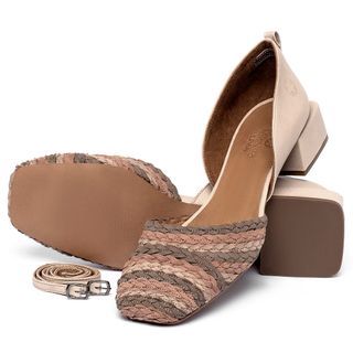 Scarpin   Bico Quadrado Salto de 3 cm em Couro Nude - Codigo - 3868