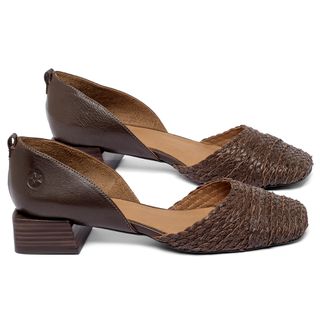 Scarpin   Bico Quadrado Salto de 3 cm em Couro Café - Codigo - 3868