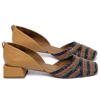 Scarpin   Bico Quadrado Salto de 3 cm em Couro Amarelo - Codigo - 3868