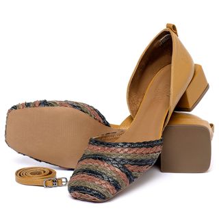 Scarpin   Bico Quadrado Salto de 3 cm em Couro Amarelo - Codigo - 3868