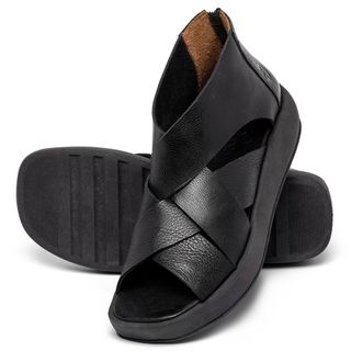 Sandália   Boho Salto de 4 cm em Couro Preto - Codigo - 3912