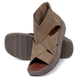Sandália   Boho Salto de 4 cm em Couro Cinza - Codigo - 3912