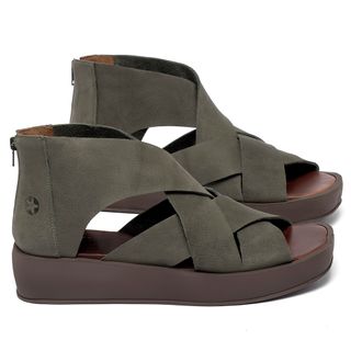 Sandália   Boho Salto de 4 cm em Couro Musgo - Codigo - 3912