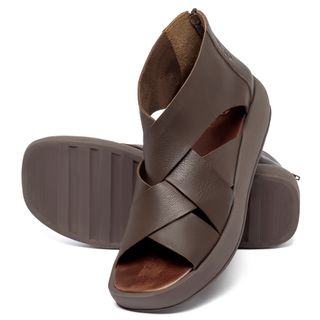 Sandália   Boho Salto de 4 cm em Couro Café - Codigo - 3912
