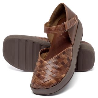 Sandália   Boho Salto de 4 cm em Couro Marrom - Codigo - 3985