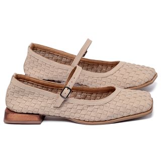 Scarpin   Bico Quadrado Salto de 2 cm em Couro Nude - Codigo - 9693