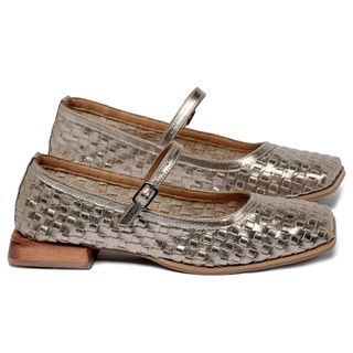 Scarpin   Bico Quadrado Salto de 2 cm em Couro Metalizado - Codigo - 9693