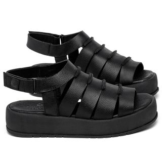 Sandália   Boho Salto de 4 cm em Couro Preto - Codigo - 153086
