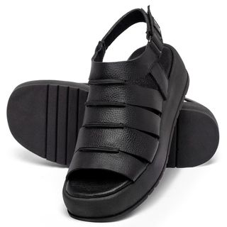 Sandália   Boho Salto de 4 cm em Couro Preto - Codigo - 153086