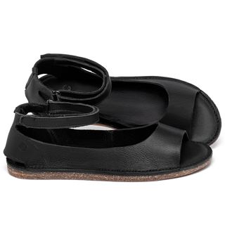 Sandália Rasteira   Flat em Couro Preto - Codigo - 156030