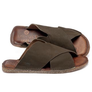 Sandália Rasteira   Flat em Couro Musgo - Codigo - 156064